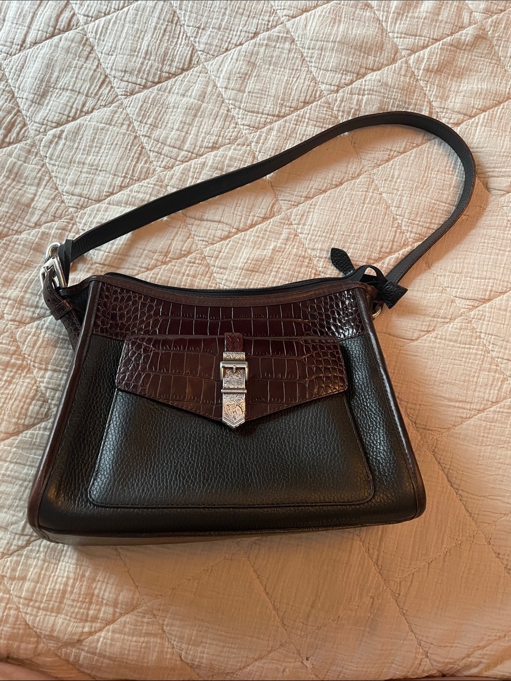 Brighton Leather Shoulder Bag & Coin Purse in Black and Dark Brown